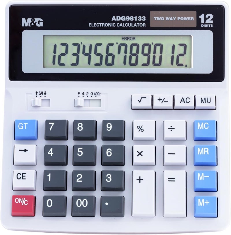 MG Desk Calculator 12 Digit Extra Large LCD Display, Dual Solar Power and Battery, Accounting Calculator with Big Button, Battery Include, Perfect for Office Business Home Daily Use - Image 1